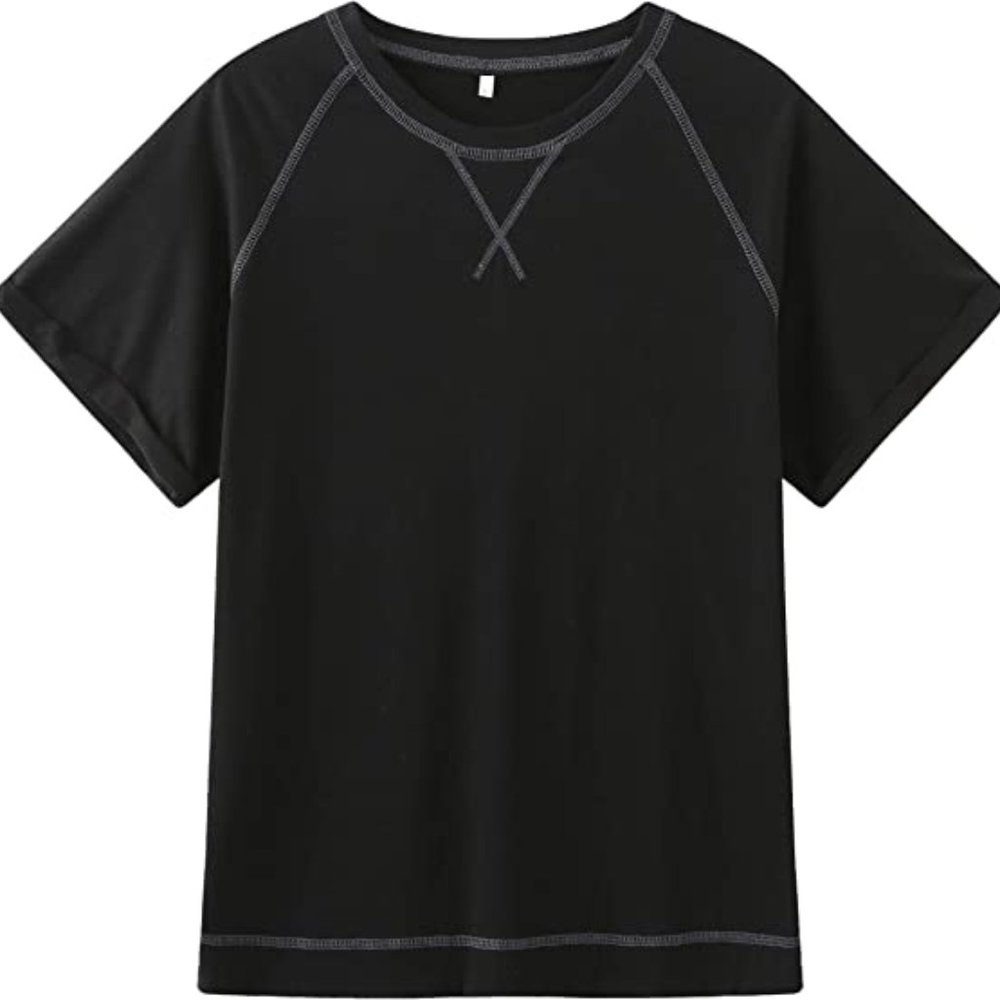 Women's Casual Short Sleeve T Shirts Crewneck Raglan Tees Side Split Summer - Picture 2 of 2
